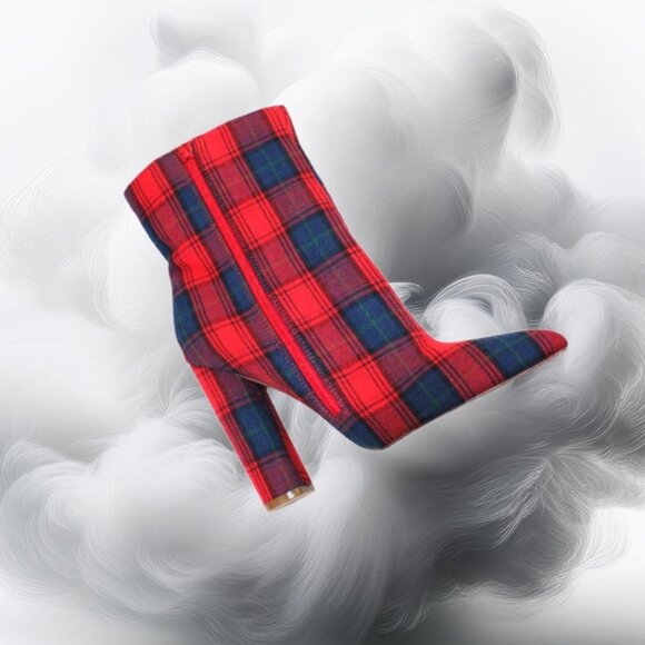 Liliana Elaska-5 Multi Plaid Red Heeled Ankle Boot, Size 7 - Picture 1 of 9